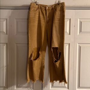 Stylish Distressed Tan Cropped Jeans